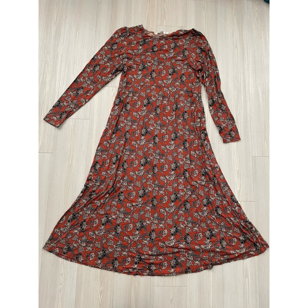Boden Women's Orange Long Sleeve Floral Dress Size 10 Autumn Fall Trad Modest